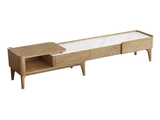 Hand-Sanded Ash Wood TV Stand with French-Style Extendable Rock Slab and Solid Craft TV Cabinet – 2-Drawer for Living Room