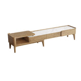 Hand-Sanded Ash Wood TV Stand with French-Style Extendable Rock Slab and Solid Craft TV Cabinet – 2-Drawer for Living Room