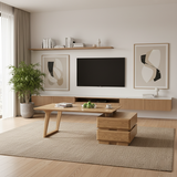 Japanese Zen Ash Wood Extendable Coffee Table with Two Drawers – Eco-Friendly Storage for Living Room