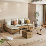 Japanese Zen Ash Wood Extendable Coffee Table with Two Drawers – Eco-Friendly Storage for Living Room