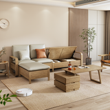 Japanese Zen Ash Wood Extendable Coffee Table with Two Drawers – Eco-Friendly Storage for Living Room