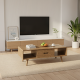 Space-Saving Modern Ash Wood Coffee Table with 2-Tier Storage – Eco-Friendly Minimalist Design for Living Room