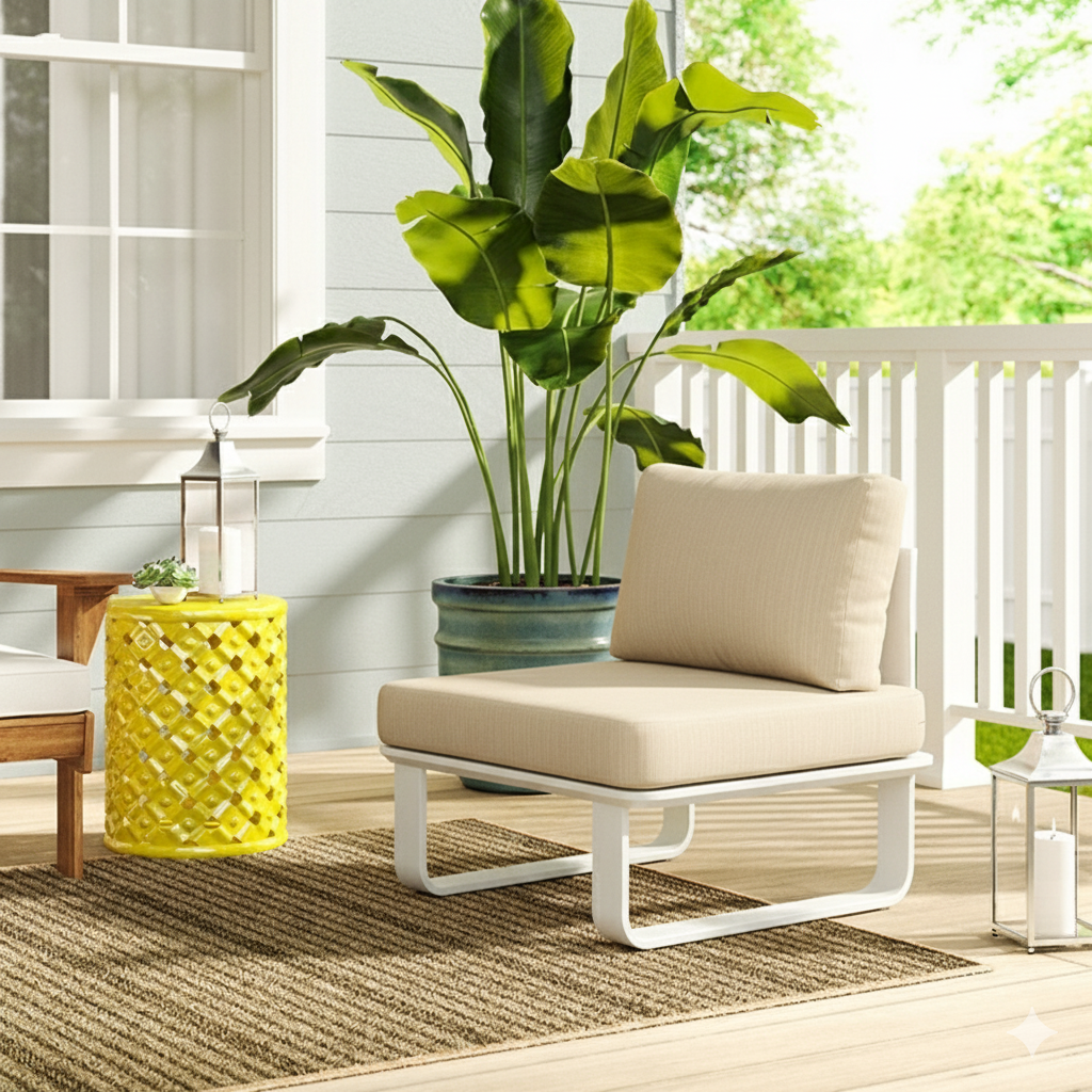 Sleek Minimalist Outdoor Teak & Aluminum 1/2-Seater Sofa for Patio & Garden