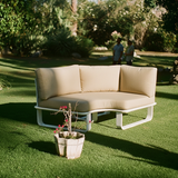 Sleek Minimalist Outdoor Teak & Aluminum 1/2-Seater Sofa for Patio & Garden