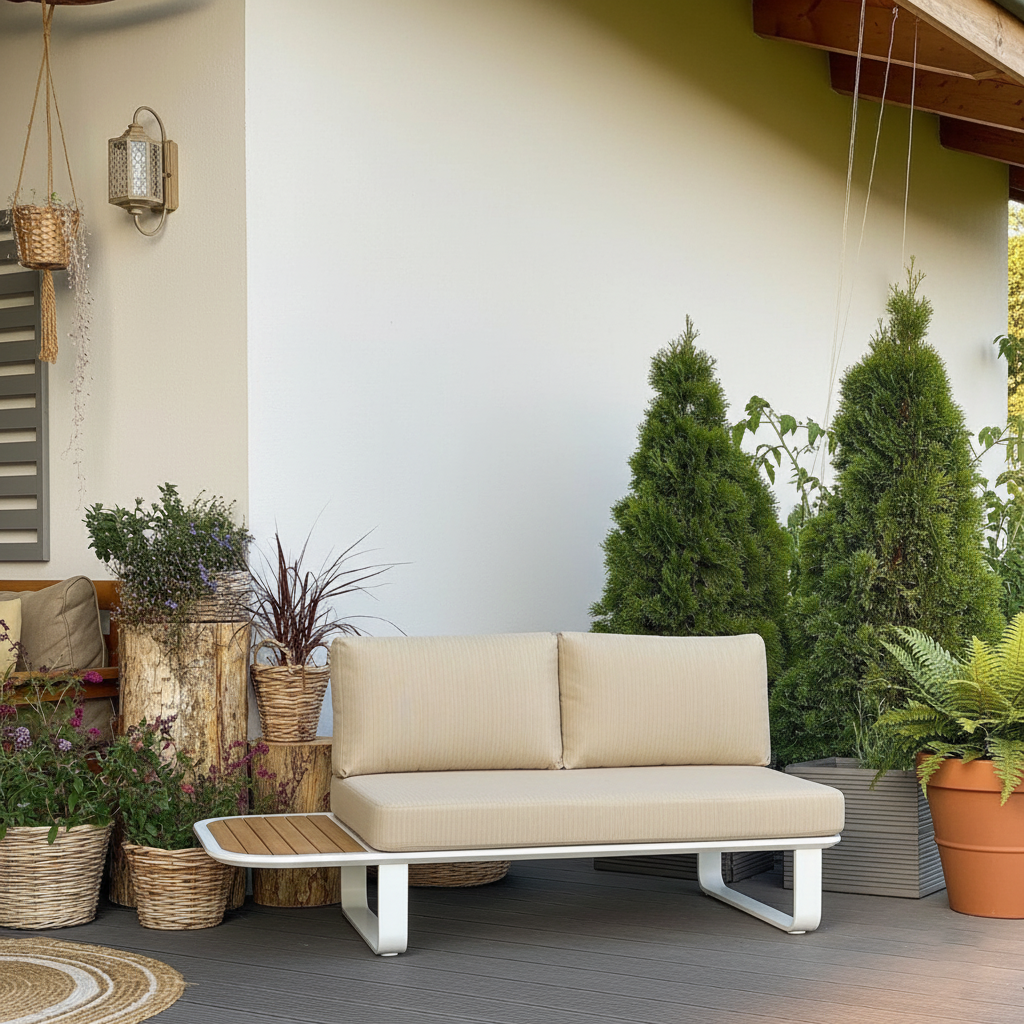 Sleek Minimalist Outdoor Teak & Aluminum 1/2-Seater Sofa for Patio & Garden