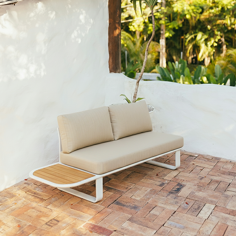Sleek Minimalist Outdoor Teak & Aluminum 1/2-Seater Sofa for Patio & Garden