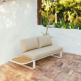 Sleek Minimalist Outdoor Teak & Aluminum 1/2-Seater Sofa for Patio & Garden