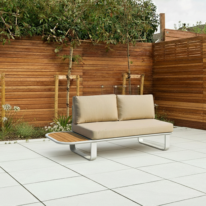 Sleek Minimalist Outdoor Teak & Aluminum 1/2-Seater Sofa for Patio & Garden