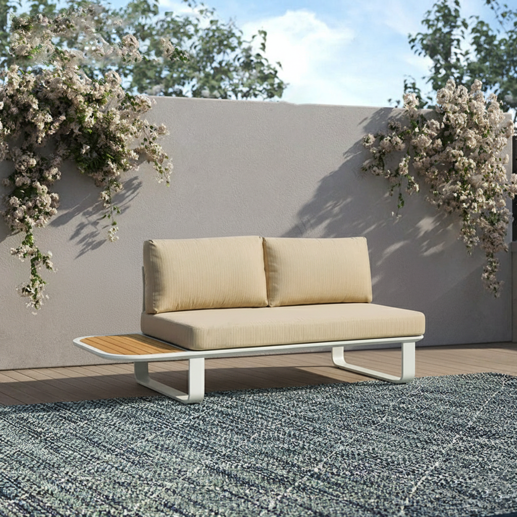 Sleek Minimalist Outdoor Teak & Aluminum 1/2-Seater Sofa for Patio & Garden