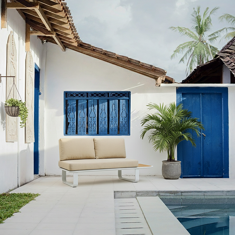 Sleek Minimalist Outdoor Teak & Aluminum 1/2-Seater Sofa for Patio & Garden
