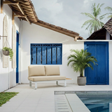 Sleek Minimalist Outdoor Teak & Aluminum 1/2-Seater Sofa for Patio & Garden