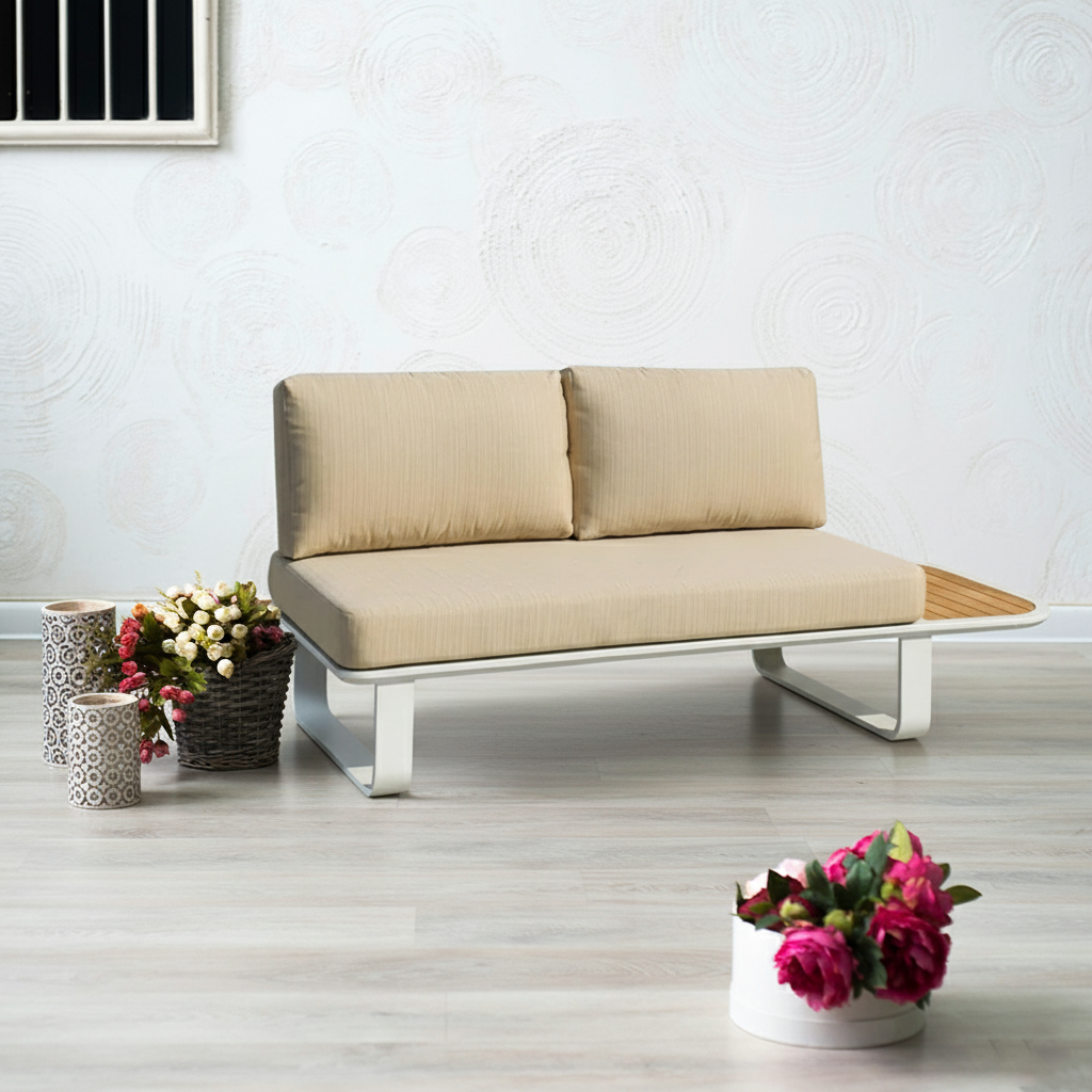 Sleek Minimalist Outdoor Teak & Aluminum 1/2-Seater Sofa for Patio & Garden