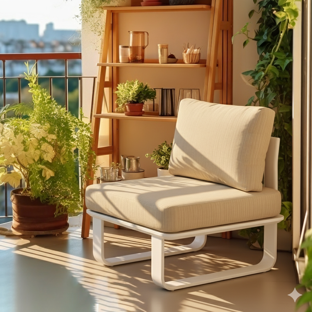 Sleek Minimalist Outdoor Teak & Aluminum 1/2-Seater Sofa for Patio & Garden
