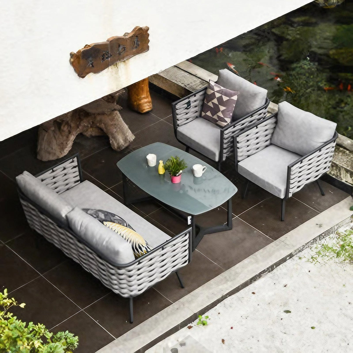 Traditional Chinese-Style Outdoor Rope-Weave Sofa – 1/2/3-Seater for Balcony & Patio