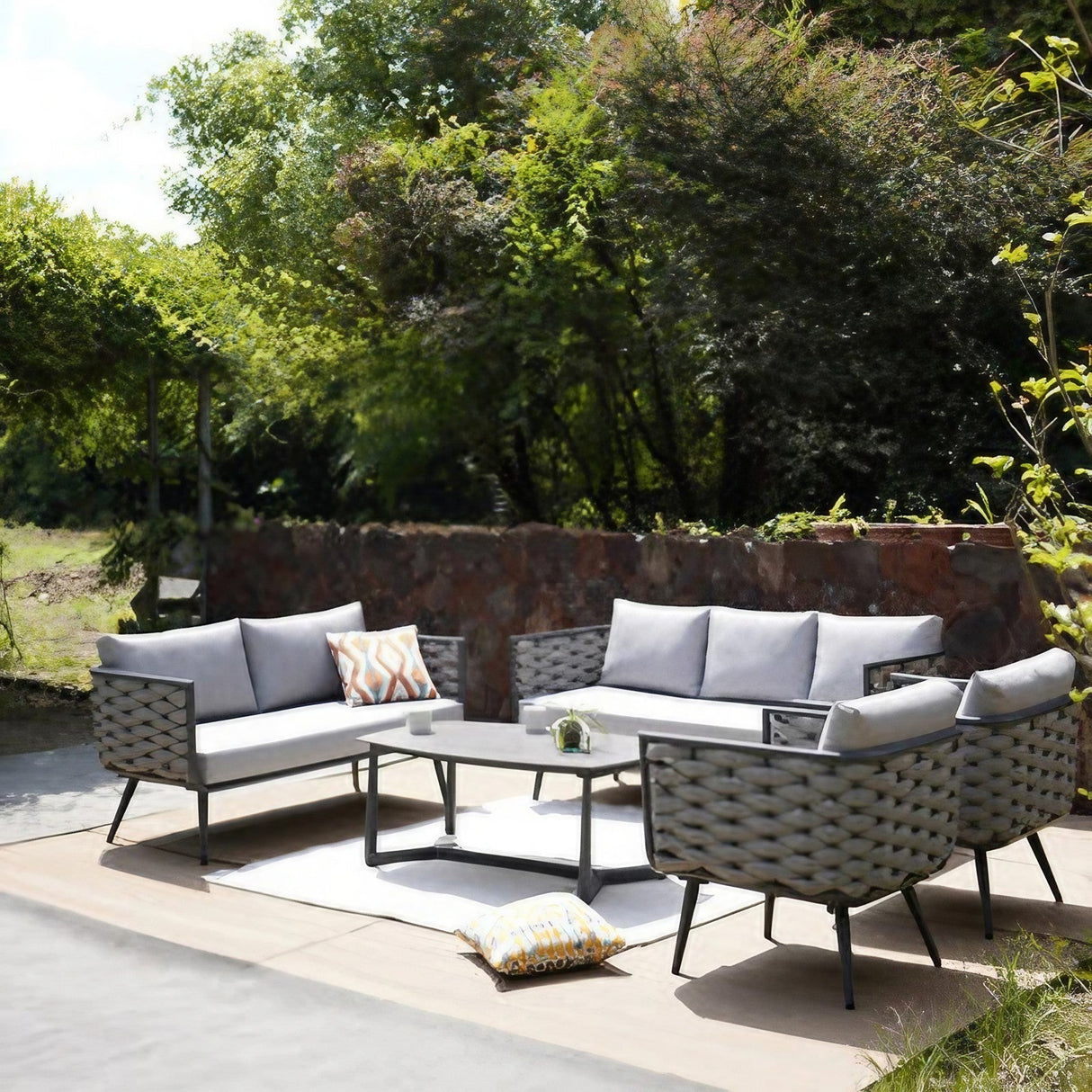 Traditional Chinese-Style Outdoor Rope-Weave Sofa – 1/2/3-Seater for Balcony & Patio