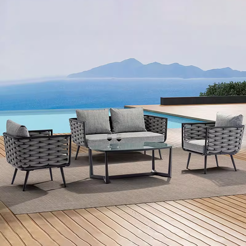 Traditional Chinese-Style Outdoor Rope-Weave Sofa – 1/2/3-Seater for Balcony & Patio