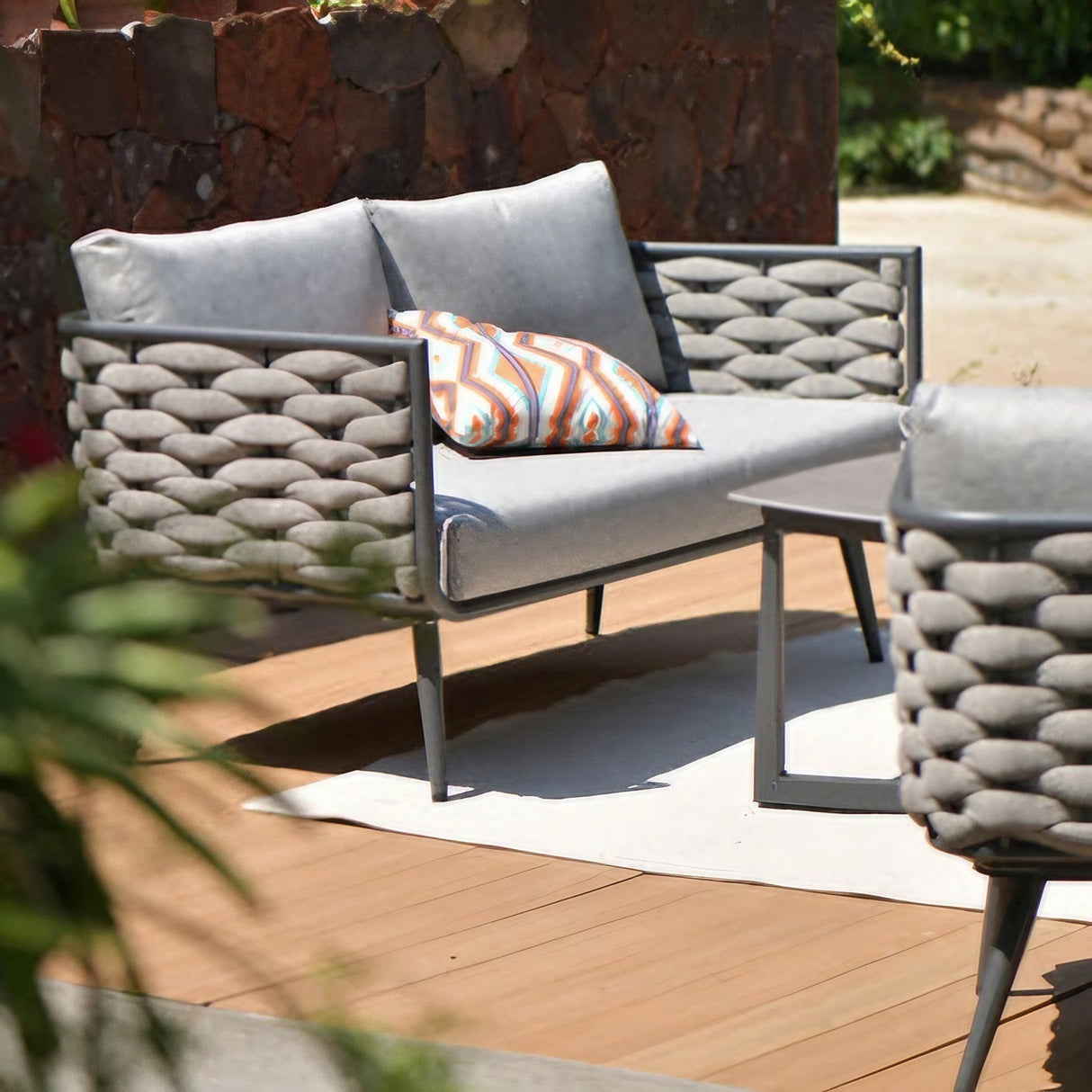 Traditional Chinese-Style Outdoor Rope-Weave Sofa – 1/2/3-Seater for Balcony & Patio