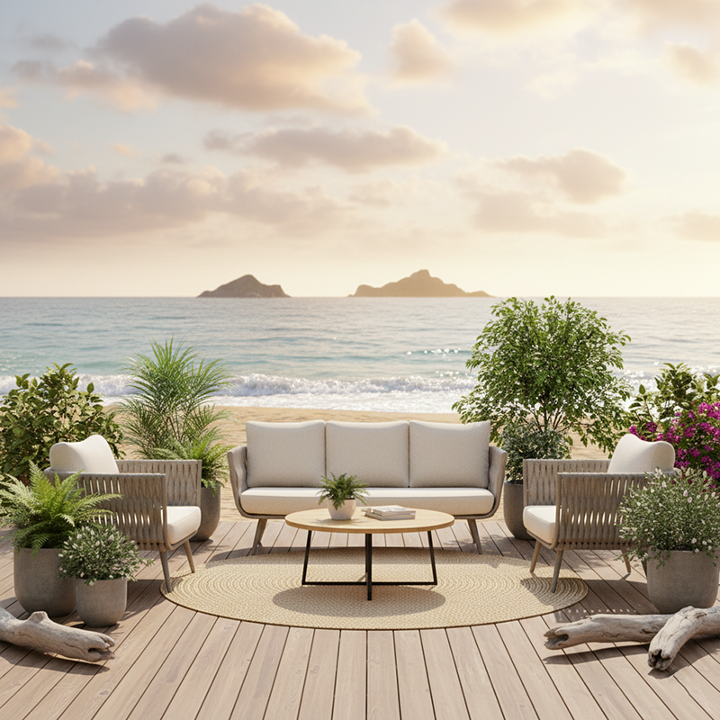 Modern Scandinavian Outdoor Rope-Weave Sofa – 1/2/3-Seater for Balcony & Patio