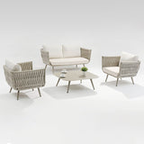 Modern Scandinavian Outdoor Rope-Weave Sofa – 1/2/3-Seater for Balcony & Patio
