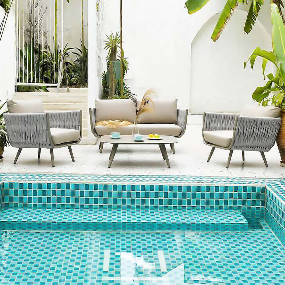 Minimalist Aluminum Side Table – Modern Rectangular/Square Accent Table with Sand-Texture Finish, Outdoor-Ready