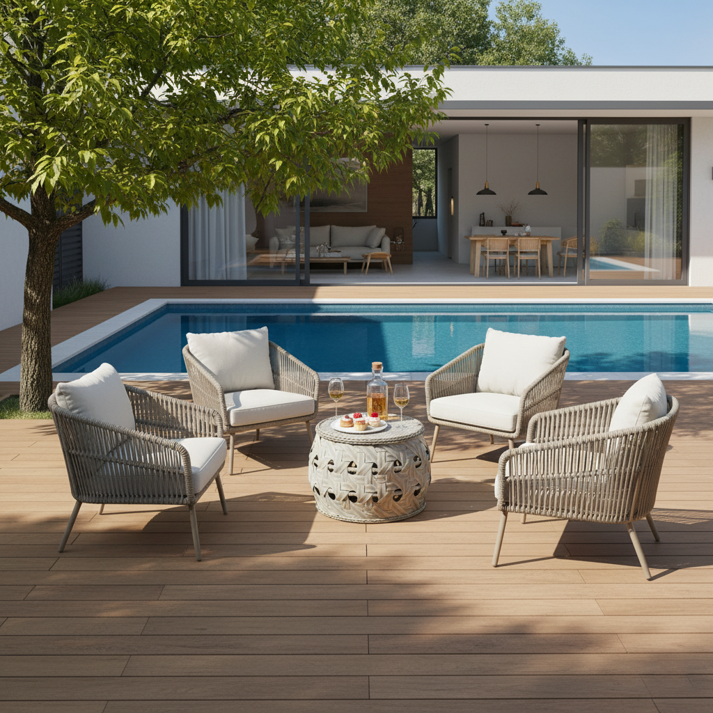 Sleek Contemporary Aluminum Outdoor Table with Tempered Glass Top – Stylish Patio Coffee Table