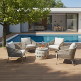 Sleek Contemporary Aluminum Outdoor Table with Tempered Glass Top – Stylish Patio Coffee Table