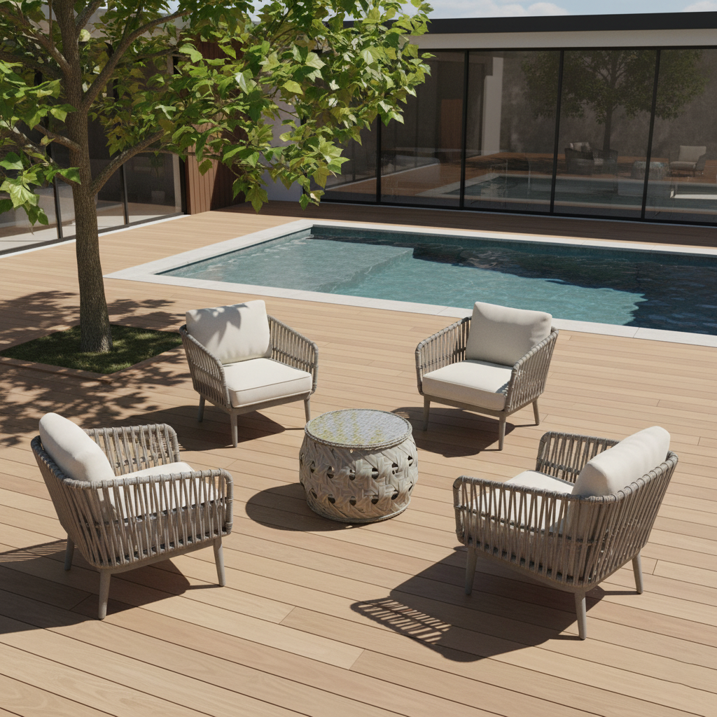 Sleek Contemporary Aluminum Outdoor Table with Tempered Glass Top – Stylish Patio Coffee Table
