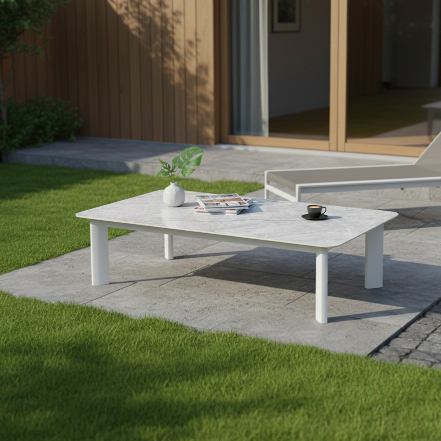 Minimalist Aluminum Alloy Outdoor Table with Scratch-Resistant Sintered Stone Top – Weatherproof Patio Coffee Table