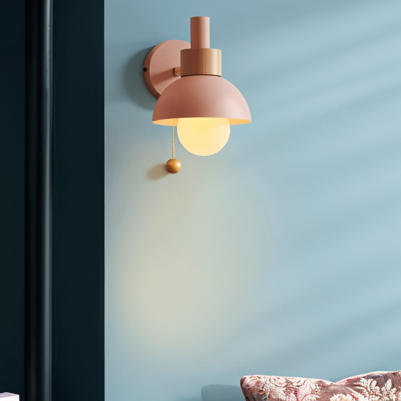 Scandinavian-Style Wooden Wall Lamp in Soft Pastels