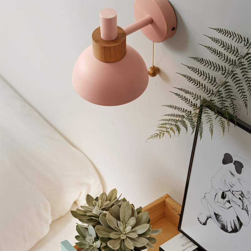 Scandinavian-Style Wooden Wall Lamp in Soft Pastels
