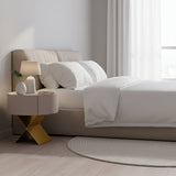 Industrial Smoked Wood Nightstand – Solid Wood Bedside Table with a Smooth Circular 1-Drawer for the Bedroom
