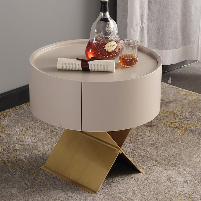 Industrial Smoked Wood Nightstand – Solid Wood Bedside Table with a Smooth Circular 1-Drawer for the Bedroom