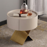 Industrial Smoked Wood Nightstand – Solid Wood Bedside Table with a Smooth Circular 1-Drawer for the Bedroom