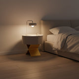 Industrial Smoked Wood Nightstand – Solid Wood Bedside Table with a Smooth Circular 1-Drawer for the Bedroom