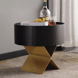 Industrial Smoked Wood Nightstand – Solid Wood Bedside Table with a Smooth Circular 1-Drawer for the Bedroom