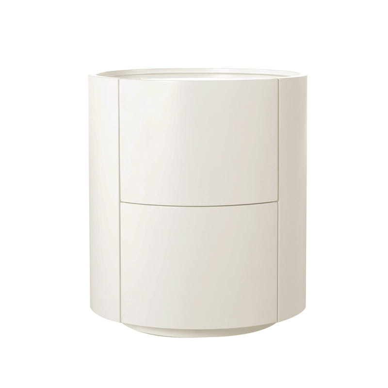 Nordic Rounded Cabinet Nightstand – Sturdy Build, Soft-Textured Minimalist Finish, 2-Drawer Bedside Table for Bedroom