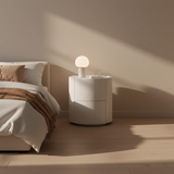Nordic Rounded Cabinet Nightstand – Sturdy Build, Soft-Textured Minimalist Finish, 2-Drawer Bedside Table for Bedroom