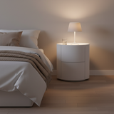 Nordic Rounded Cabinet Nightstand – Sturdy Build, Soft-Textured Minimalist Finish, 2-Drawer Bedside Table for Bedroom