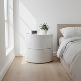 Nordic Rounded Cabinet Nightstand – Sturdy Build, Soft-Textured Minimalist Finish, 2-Drawer Bedside Table for Bedroom