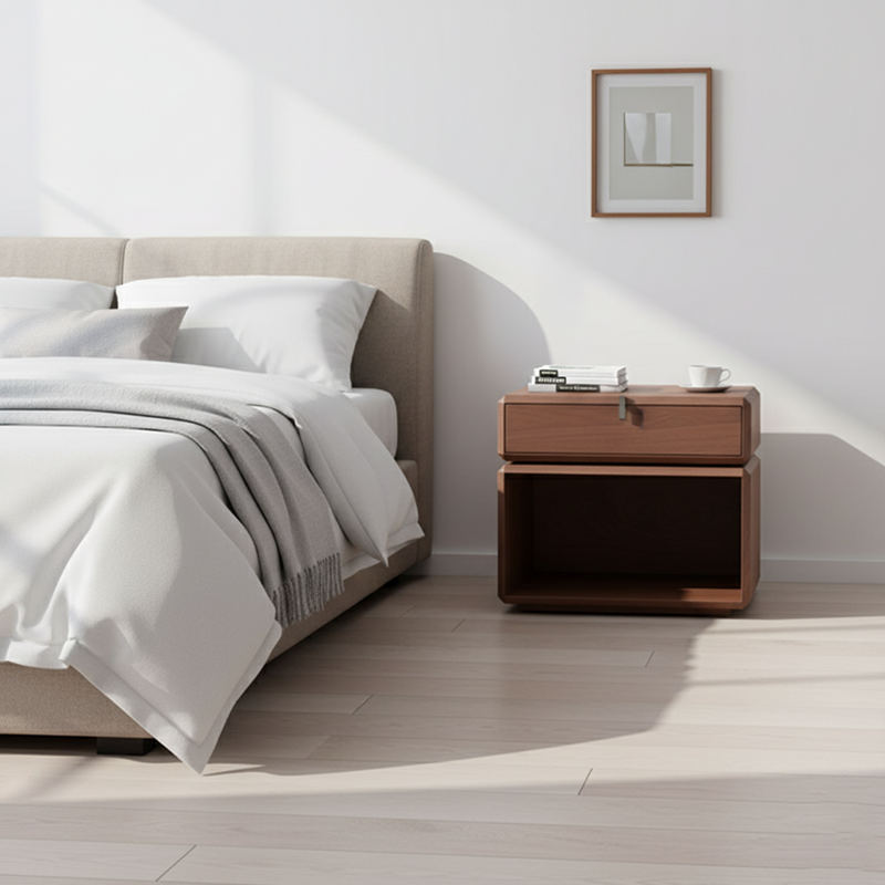 Retro Rotating Wood Nightstand with Rotatable Top and 1 Drawer – Classic Bedside Table with Smart Storage for Bedroom