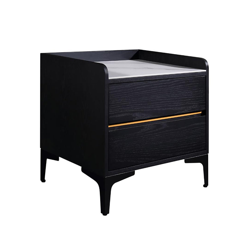 Low-Maintenance Scandinavian Bedside Table with Eco-Friendly Wood Veneer and Smooth Two-Drawer Nightstand for the Bedroom