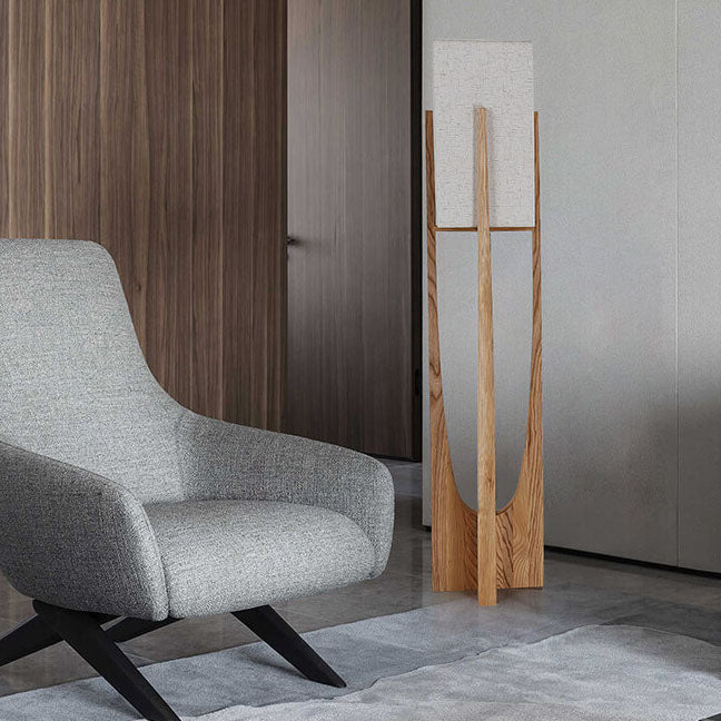 Chic Modern Floor Lamp with Fabric Shade and Solid Wood - 1-Light Standing Lamp