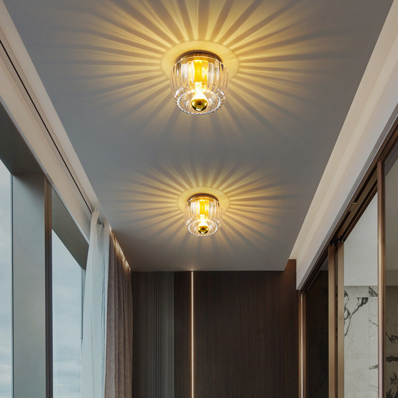 Modern Luxury Full-Copper Sun-Shaped Glass 1-Light Dual-Purpose Flush Mount Light