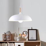 Modern Metal and Wood Dome Pendant Light — 1-Light, Wooden Top