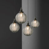 Retro Lotus-Textured Glass Globe Pendant Light, 1-Light