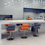 Luxurious Contemporary Faux Leather Upholstered Height-Adjustable Swivel Bar Stool with Armrests and Footrest for Dining Room