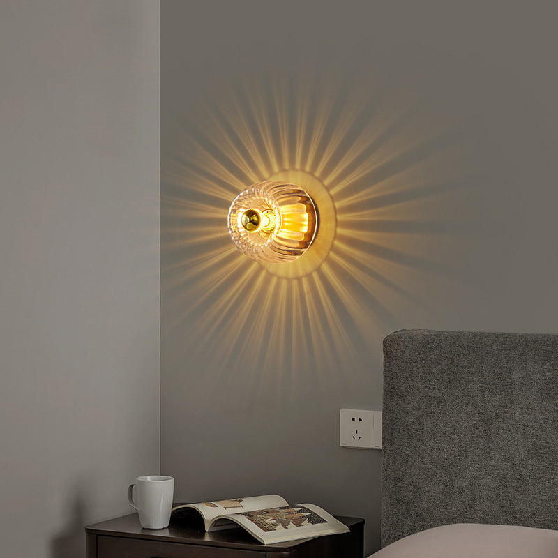 Modern Luxury Full-Copper Sun-Shaped Glass 1-Light Dual-Purpose Flush Mount Light