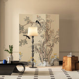 Traditional French-Style Rectangular Room Divider in Fir Wood with Floral and Bird Motif, Cotton Canvas Panels – Living Room Decor