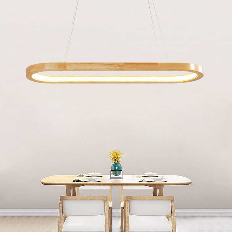 Sleek Modern Minimalist Wooden Linear Round 1-Light LED Chandeliers