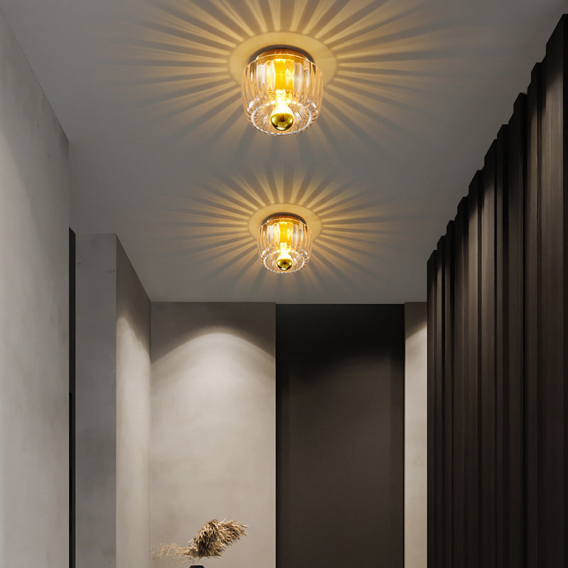 Modern Luxury Full-Copper Sun-Shaped Glass 1-Light Dual-Purpose Flush Mount Light